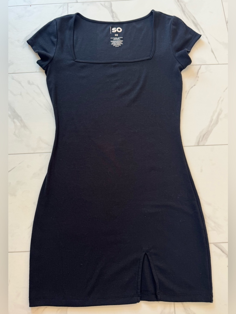 SO Black Square Neck Mini Dress with Front Slit